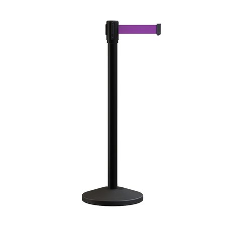 MONTOUR LINE Retractable Belt Barrier Stanchion, 2in Black Post  7.5'Purple Belt M530-BK-PE-75